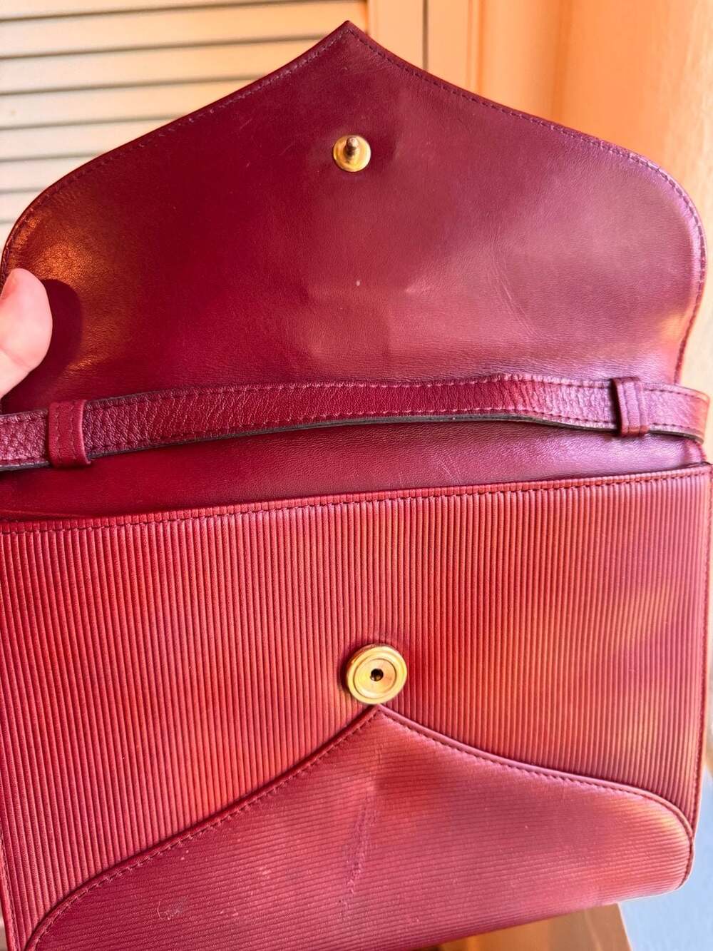 Vintage Yves Saint Laurent Red Leather Stripe Shoulder Bag - Picture 3 of 10